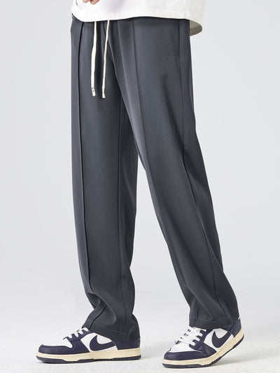 Spodnie proste z pojedynczym zakładką i sznurkiem