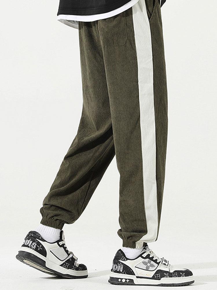 Spodnie dresowe z paskiem po bokach z korduroy