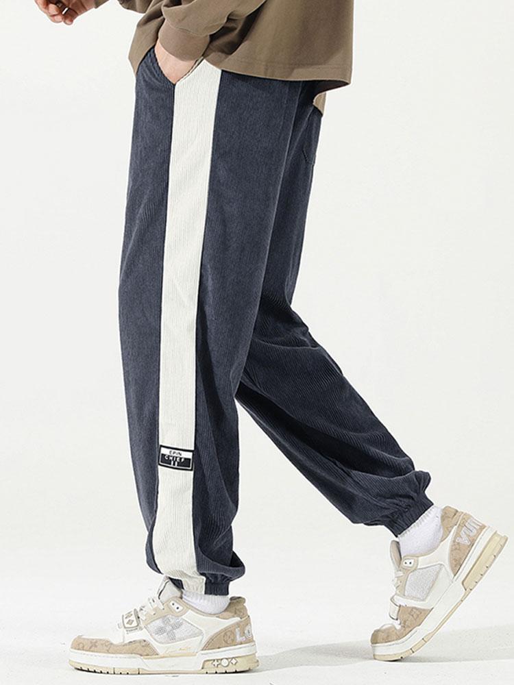 Spodnie dresowe z paskiem po bokach z korduroy