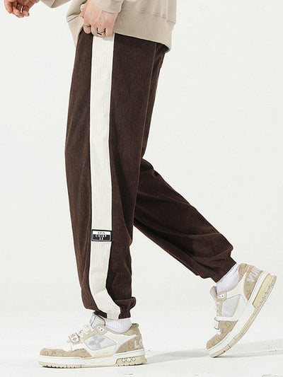 Spodnie dresowe z paskiem po bokach z korduroy