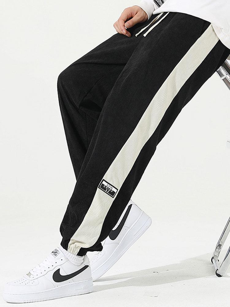 Spodnie dresowe z paskiem po bokach z korduroy