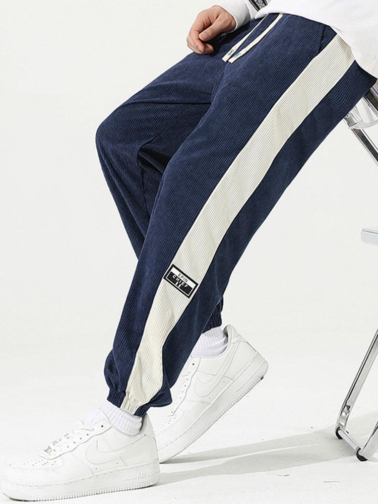 Spodnie dresowe z paskiem po bokach z korduroy